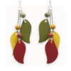 Wattle Yellow, Crimson Red, Olive/Moss Green, Sophisticated Leaf Drop Earrings: Handcrafted Kangaroo Leather & Natural Jasper