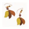 Earthy Boho Leaf Drop Earrings Kangaroo Leather Natural Jasper Wattle Yellow ChocolateRich Ochre