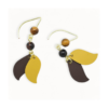 Earthy Boho Leaf Drop Earrings Kangaroo Leather Natural Jasper Wattle Yellow Deep Espresso
