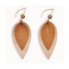 Nature Inspired Leaf Drop Earrings - Kangaroo Leather with Natural Jasper Stone - Carmel Tan Sandy Cream