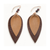 Nature Inspired Leaf Drop Earrings - Kangaroo Leather with Natural Jasper Stone - Carmel Tan Deep Espresso