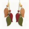 Crimson Red, Sage Green, Earthy Tan Sophisticated Leaf Drop Earrings: Handcrafted Kangaroo Leather & Natural Jasper